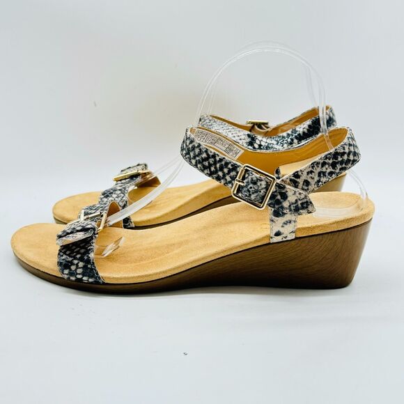 Vionic Sandals Womens 11 Brown Gray Snakeskin Wedge Ankle Buckle Straps Shoes - Picture 4 of 12
